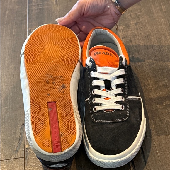 Prada Men's Black and Orange Sneakers - Picture 5 of 7